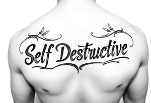 The words Self Destructive in Chicano lettering across the chest tattoo idea
