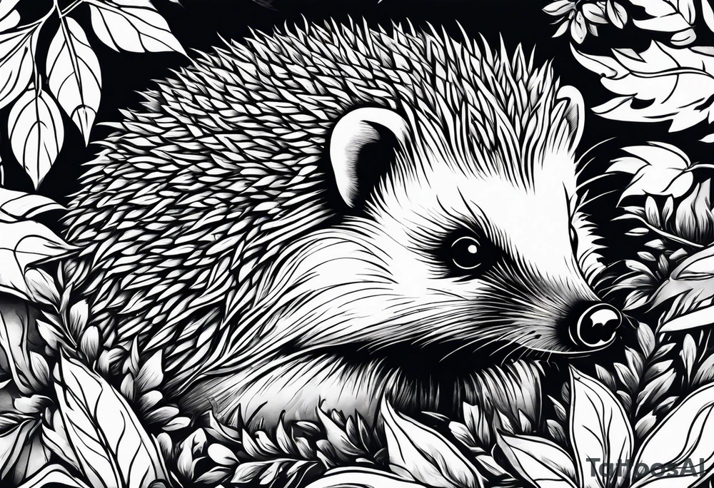 Hedgehog hiding in shrubery tattoo idea