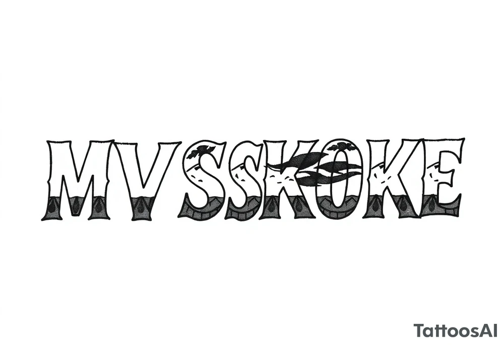The word “MVSKOKE” shaded with Native American print tattoo idea