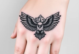 majestic eagle spreading wings against mountain peaks tattoo idea