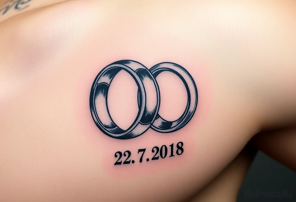 two wedding rings with date 22. 7. 2018 tattoo idea