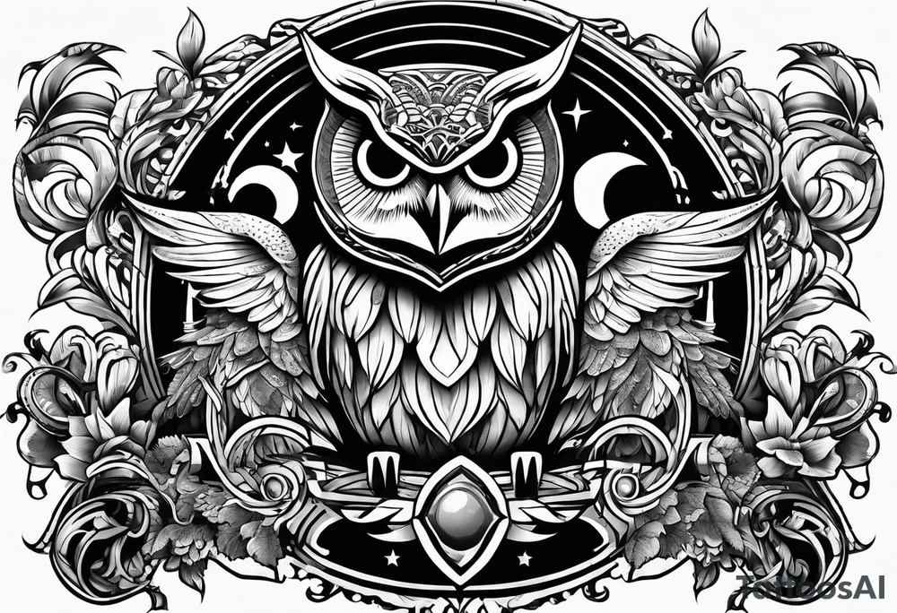 owl and cow wrestling tattoo idea