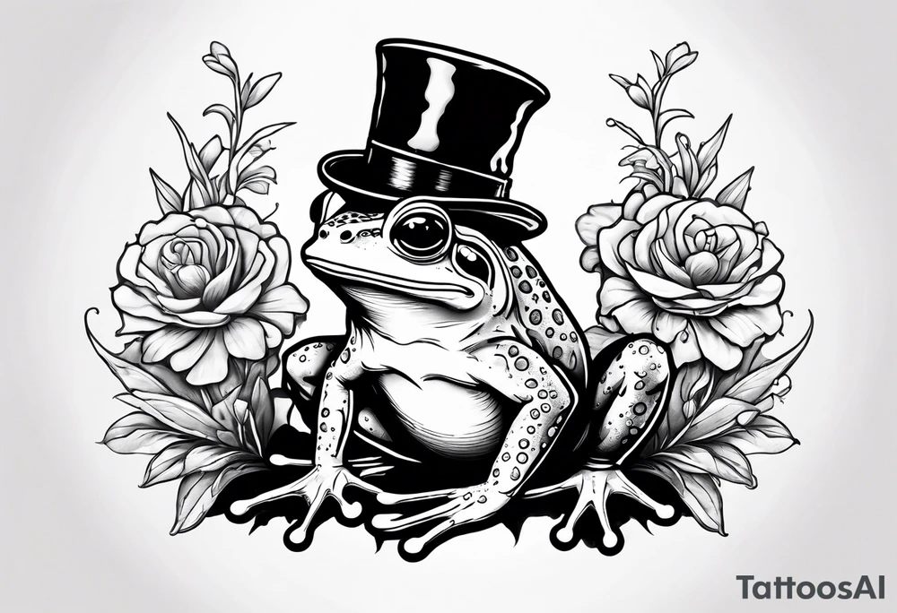 Cute Frog wearing top hat and a suit standing on its Back legs while holding flowers tattoo idea