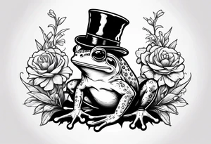 Cute Frog wearing top hat and a suit standing on its Back legs while holding flowers tattoo idea