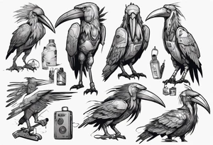 Shoebill with cyberpunk tattoo idea