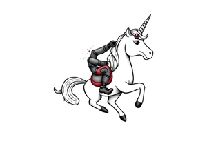 Silly glittery Deadpool riding unicorn  middle finger tattoo idea