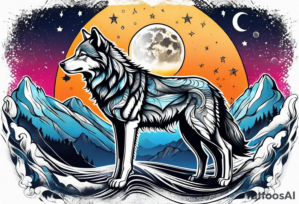 Wolf and moon tattoo idea