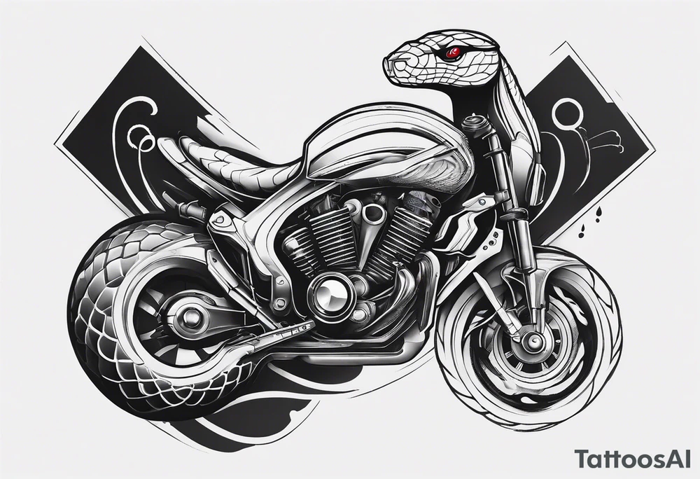 Aggresive Snake with an engine, also the design must be vertical. Also, the desing must be minimalistic not saturated. Remember the vertical proportion of the design. Within the design appears bullets tattoo idea