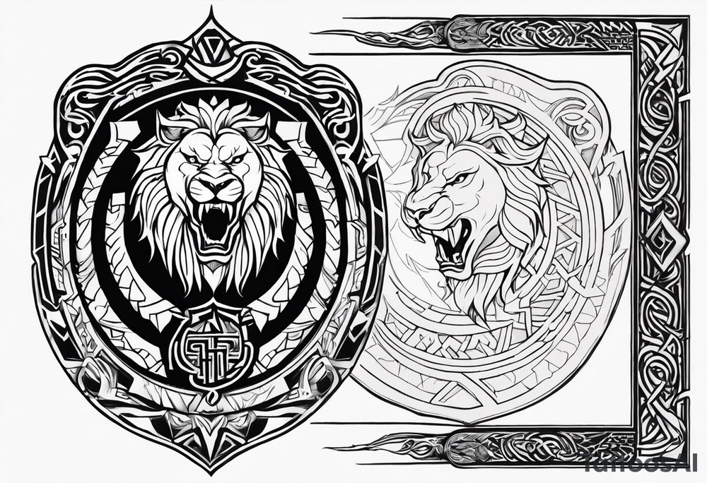 Valhalla sword shield lion dragon valknut tattoo idea