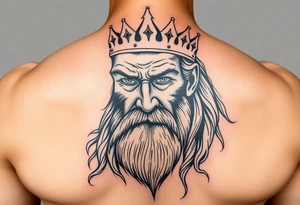 A powerful king showing his age from the long journey. Strong, courageous and compassionate. tattoo idea