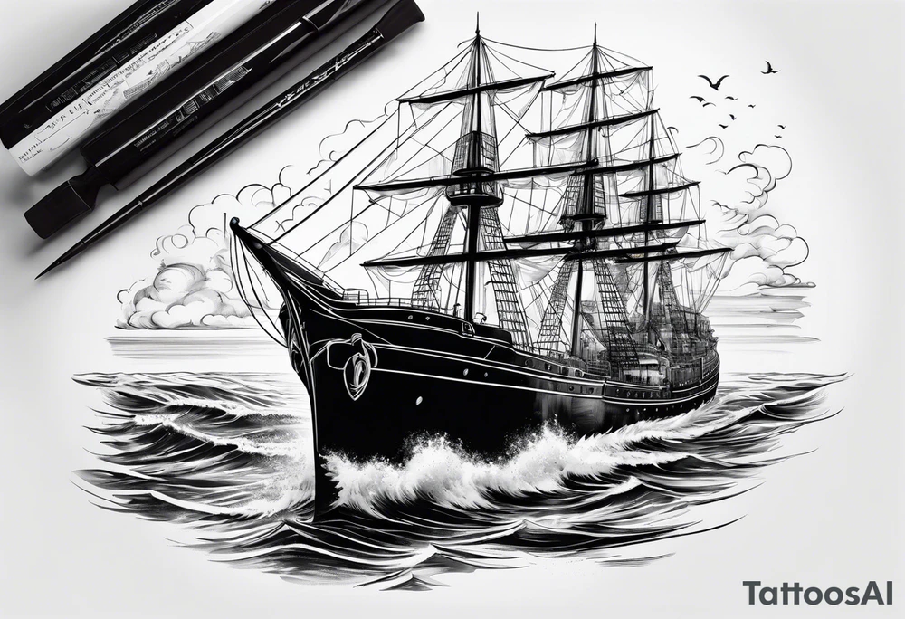 Large ship with calm water tattoo idea