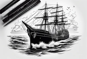 Large ship with calm water tattoo idea