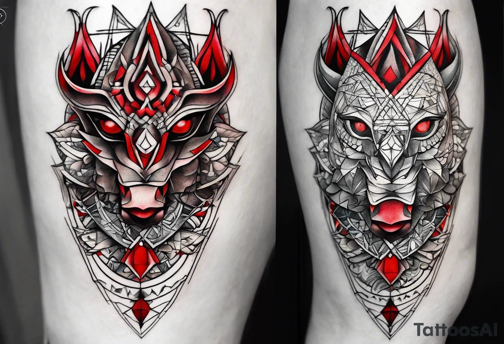 Dillon Forte Knee tattoo with tints of red and sacred geometry tattoo idea