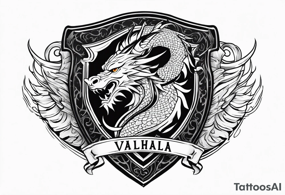 Valhalla shield dragon head tattoo idea