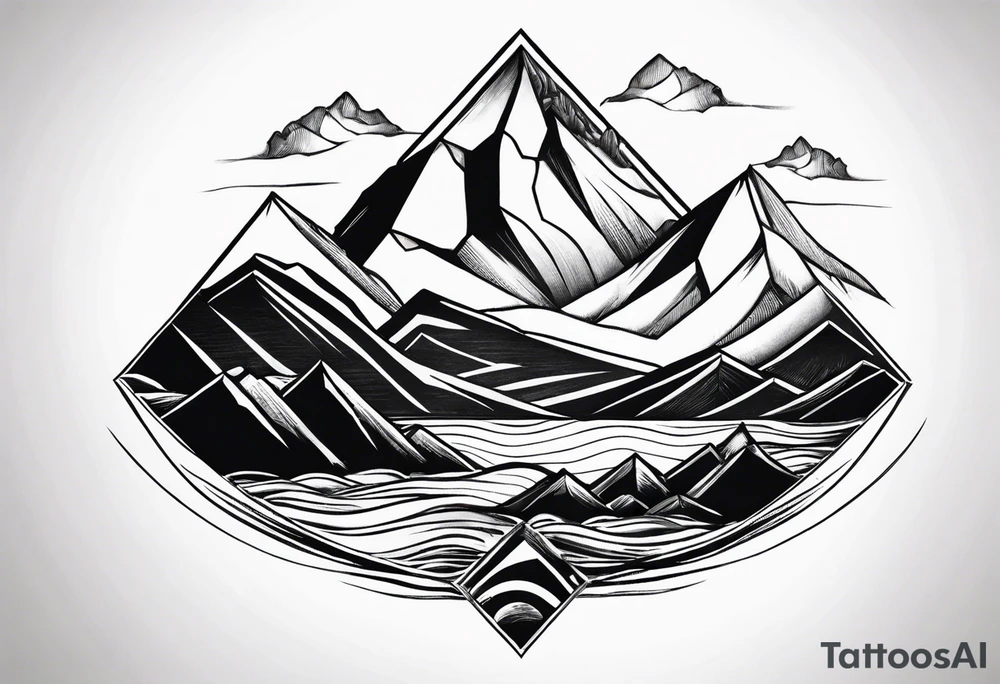 Mountains and ocean waves crashing diamond shape tattoo idea Mountains and ocean waves crashing diamond shape tattoo idea