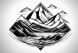 Mountains and ocean waves crashing diamond shape tattoo idea