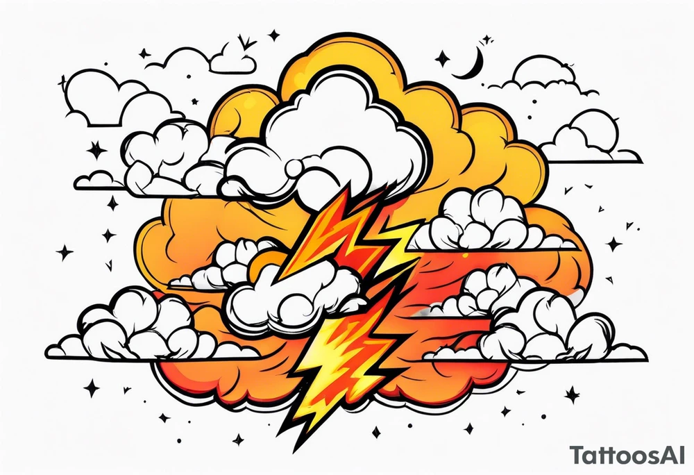 Hardcore clouds with lightning spawned by fire tattoo idea