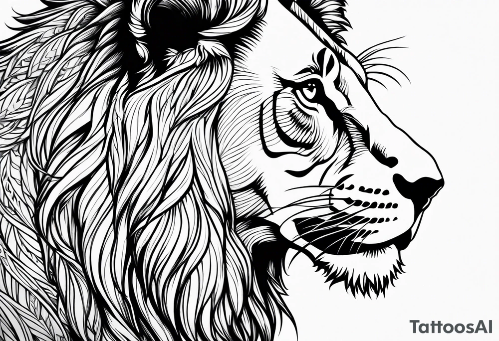 Une tête de lion de profil. tattoo idea