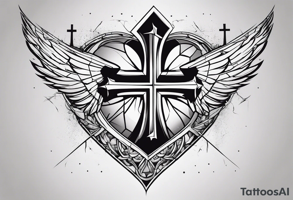 Broken heart with cross tattoo idea