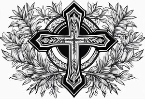 Christian cross with olive branches around it tattoo idea