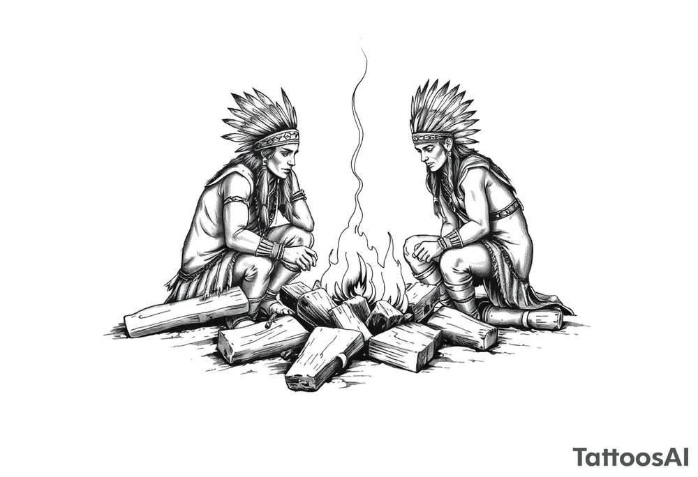 Native Americans around campfire tattoo idea