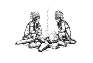 Native Americans around campfire tattoo idea