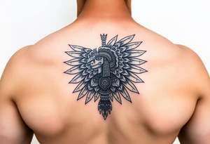 Quetzalcoatl Aztec pyrami treasure black and white tattoo idea