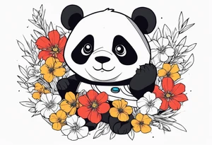 Panda SD gundam, surrounded by flowers half sleeve tattoo idea