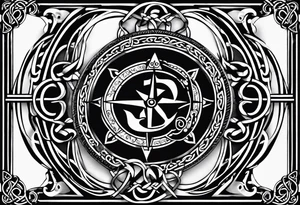 Celtic styling, anchor, compass, bass clef note, treble clef note, dog paw print, half sleeve, forearm tattoo idea