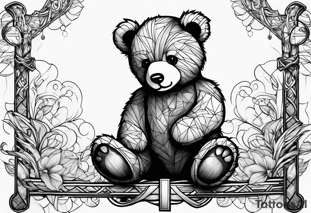 Teddy bear leaning against a cross tattoo idea