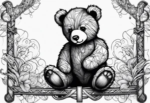 Teddy bear leaning against a cross tattoo idea