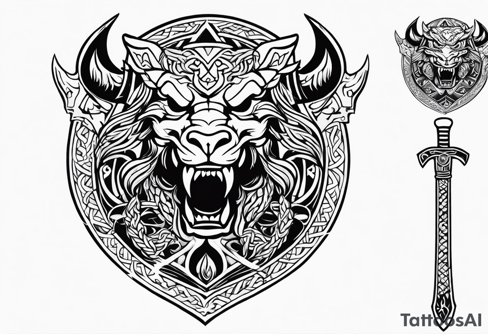 Valhalla sword dragon head axe viking church tattoo idea
