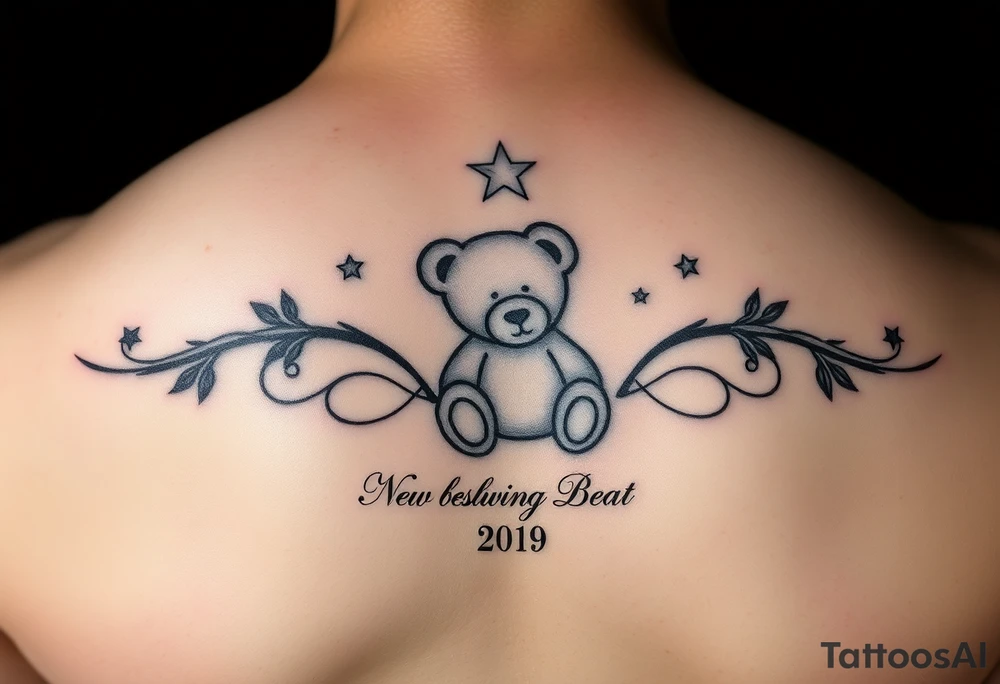 Baby lost , new beginning, shooting star , teddy bear , death date , life small tattoo tattoo idea