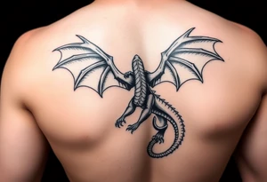 Powerful dragon wings closed crawling up leg tattoo idea