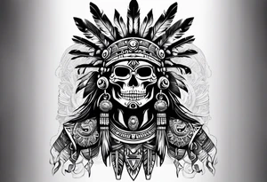 Aztec full body man warrior skeleton tattoo idea
