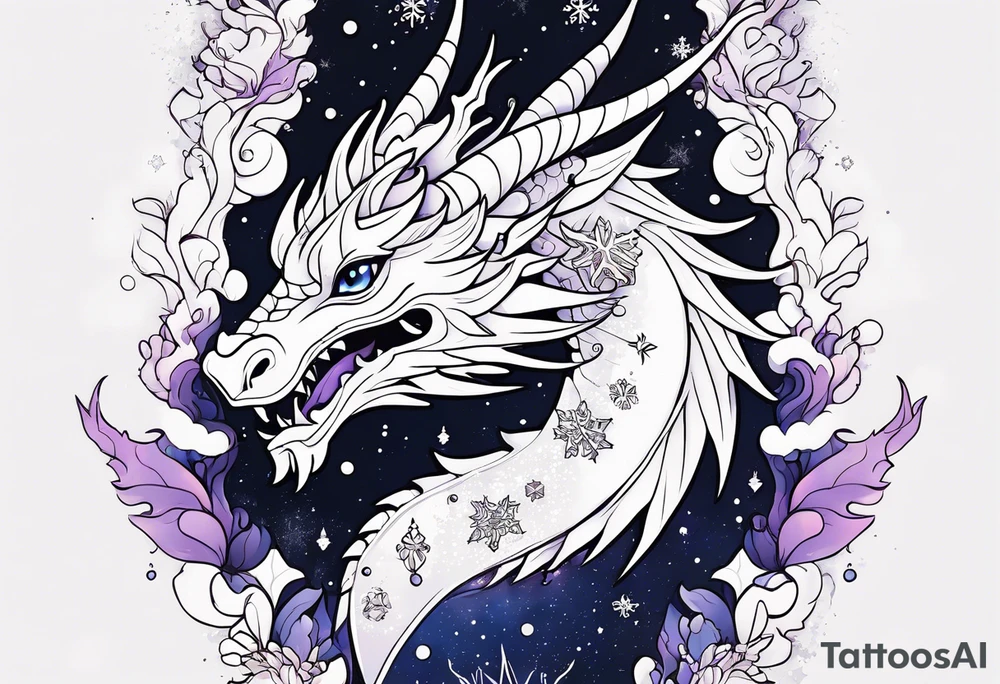 Constellation, kawaii dragon, snowflake tattoo idea