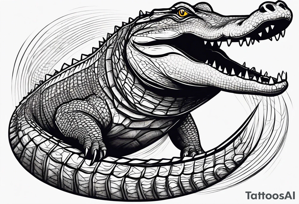 Full body alligator with straight tail top view tattoo idea