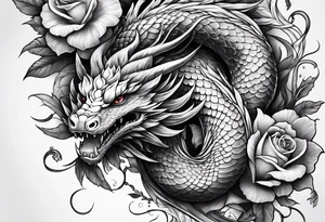 Snake dragon with flowers tattoo idea