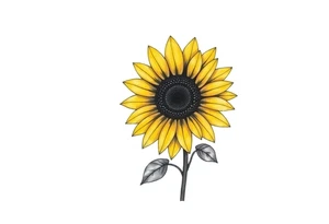 A minimalist sunflower tattoo that represents a shattered and betrayed gemini woman who fought hard throughout this year. With colors yellow and black. Make it unique and rare. Without leaves and stem. Simple but elegant. Cute and catchy tattoo idea