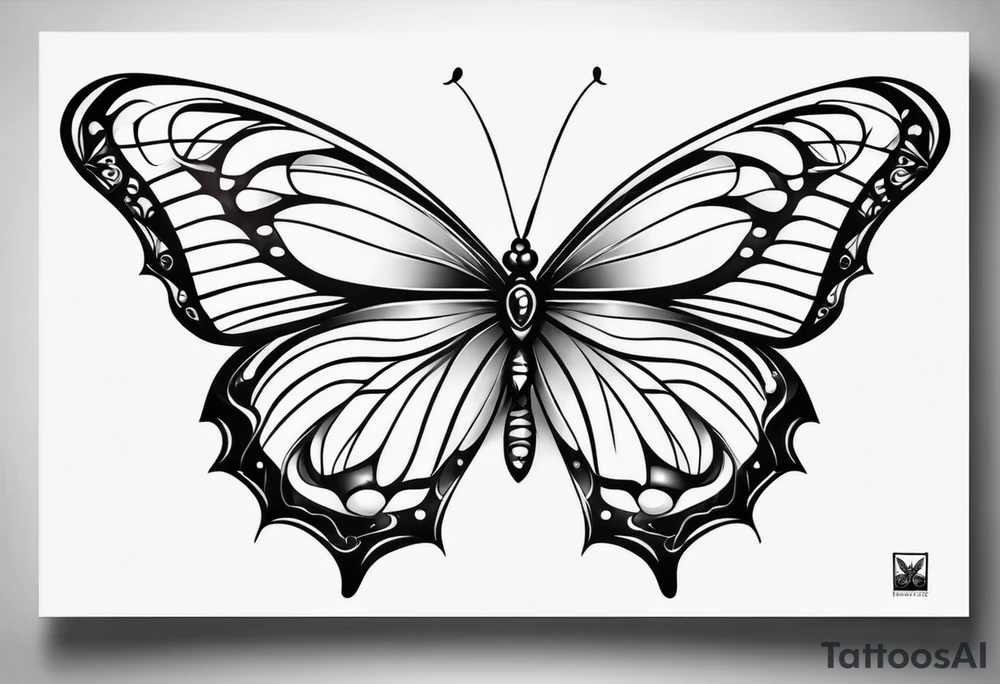 thin delicate contour butterfly tattoo idea