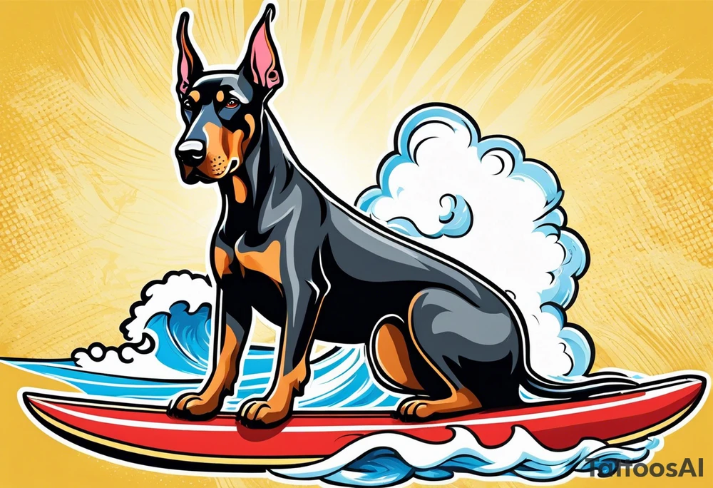 doberman smoking a cigar on a surfboard tattoo idea