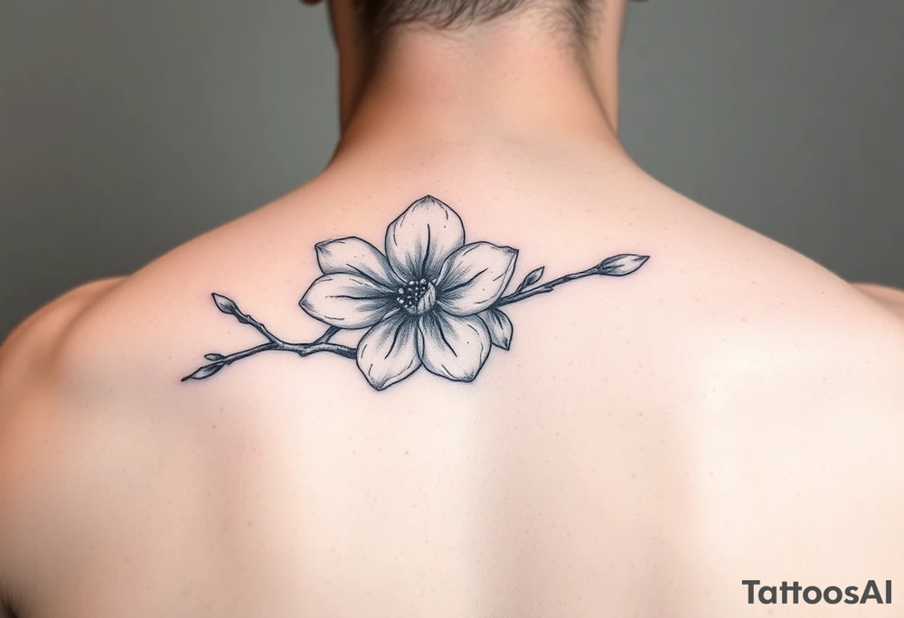 fine line dogwood blossom branch on fire tattoo idea