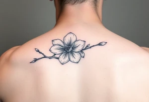 fine line dogwood blossom branch on fire tattoo idea