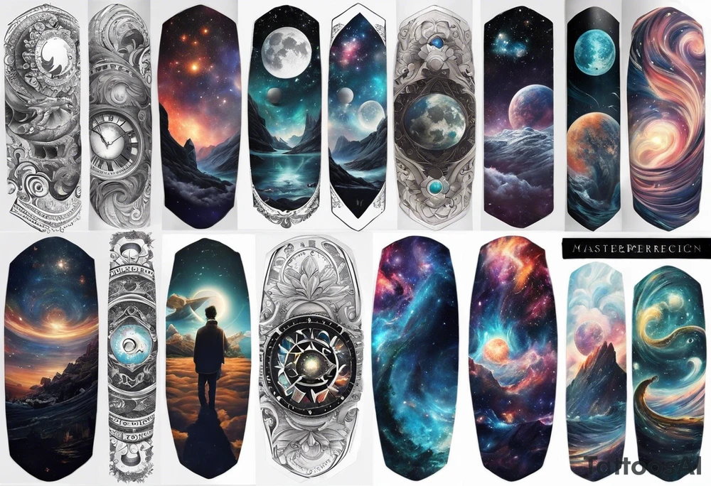 I have multiple tattos but i am getting a sleeve done on my arm.
I want the sleeve to be only about time space continuum, purpose, desire and ambition linked to it. I want the concept to me about how miniscual we are in this universe but how we feel big and lose perspective and a sense of purpose. I also want Shiva to be added to the tattoo as shiva is considered the destroyer which scientifically goes back to big bang. SO create a tattoo for me in geometric design for my whole right arm tattoo idea