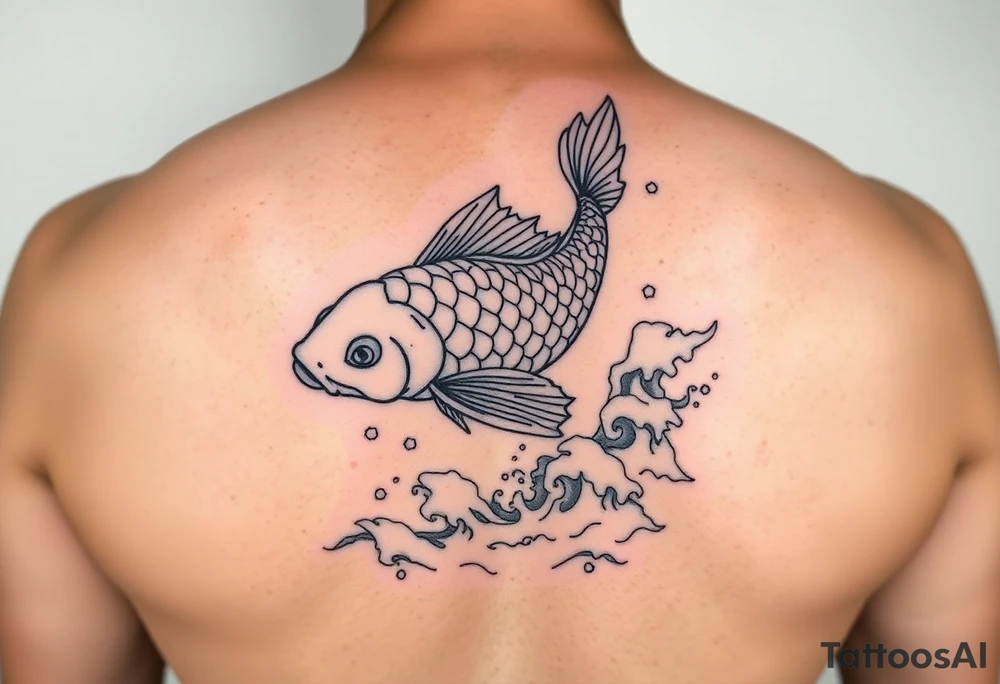 traditional koi fish swimming upstream through turbulent waves tattoo idea