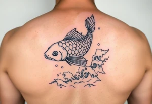 traditional koi fish swimming upstream through turbulent waves tattoo idea