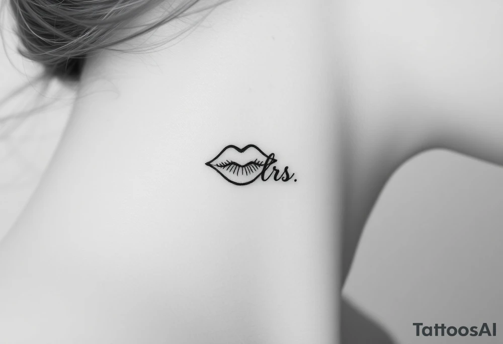 Feminine kiss mark tattooed on the neck with the initials lrs beside it tattoo idea
