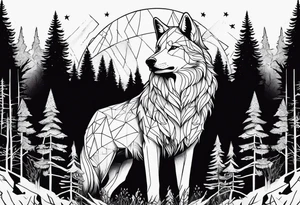 un lobo con tres lobos pequeños y un bosque tattoo idea