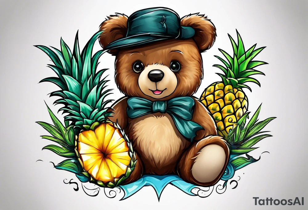 Teddy bear loves pineapple tattoo idea
