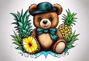 Teddy bear loves pineapple tattoo idea